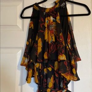Eci Off the shoulder fall floral midi dress